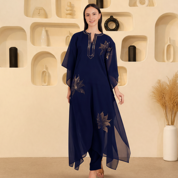 Women's Sequins Motifs Embellished Georgette Kaftan Pant Set – Elegant Party & Festive Wear