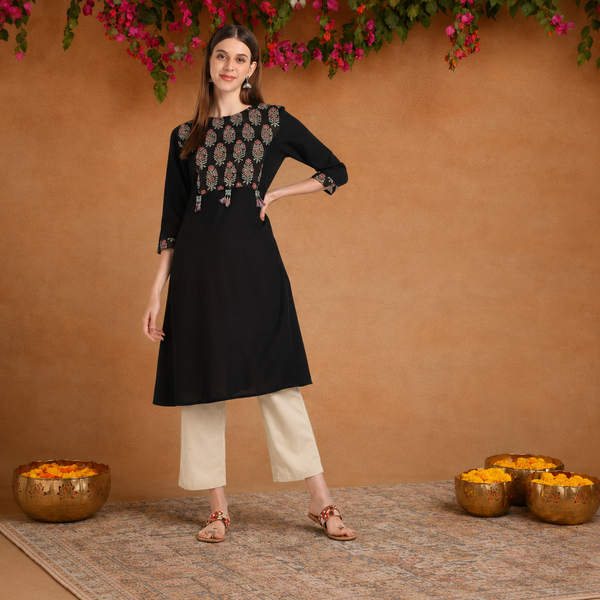 Women Block print A line kurti pant set
