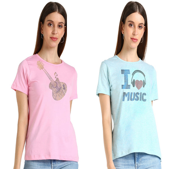 Women's Cotton Sequin Motif T-Shirt Combo