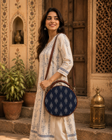 Blue Paisley Print Canvas Sling Bag