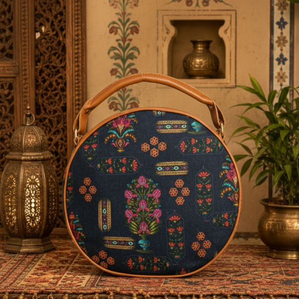 Mughal Floral Motifs Print Canvas Sling Bag
