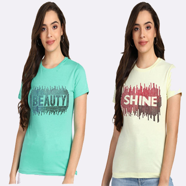 ✨ Women’s Sequin Motifs Cotton T-Shirt Combo – 2 Stylish Tees for ₹599 (MRP ₹2,099) ✨