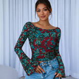 🌸 Floral Printed Spandex Top with Bell Sleeves 🌸