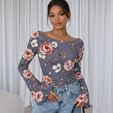 🌸 Floral Printed Spandex Top with Bell Sleeves 🌸