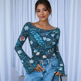 🌸 Floral Printed Spandex Top with Bell Sleeves 🌸