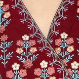 Maroon Embroidered Rayon Kurta Set with Georgette Dupatta