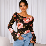 🌸 Floral Printed Spandex Top with Bell Sleeves 🌸