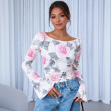 🌸 Floral Printed Spandex Top with Bell Sleeves 🌸