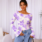 🌸 Floral Printed Spandex Top with Bell Sleeves 🌸