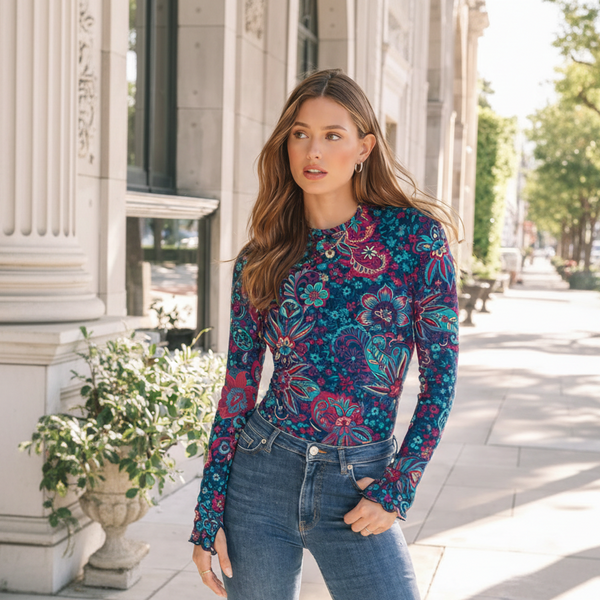 🌸 Floral Printed Spandex Bodyfit Top 🌸