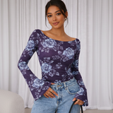 🌸 Floral Printed Spandex Top with Bell Sleeves 🌸
