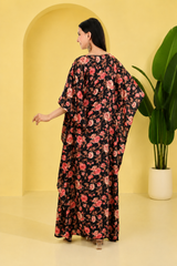 Floral Blossom Satin Kaftan – Elegant Floral Print Lounge & Resort Wear