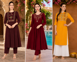 3-Piece Embroidered Rayon Kurti Combo – Elegant Ethnic Collection