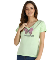 Women's Sequins Motifs Embellished Cotton T-shirt