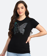 WOMEN EMBELLISHED T SHIRT STS 63 BLACK