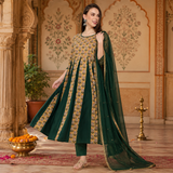 Women floral Print cotton Anarkali Kurta pant dupatta set