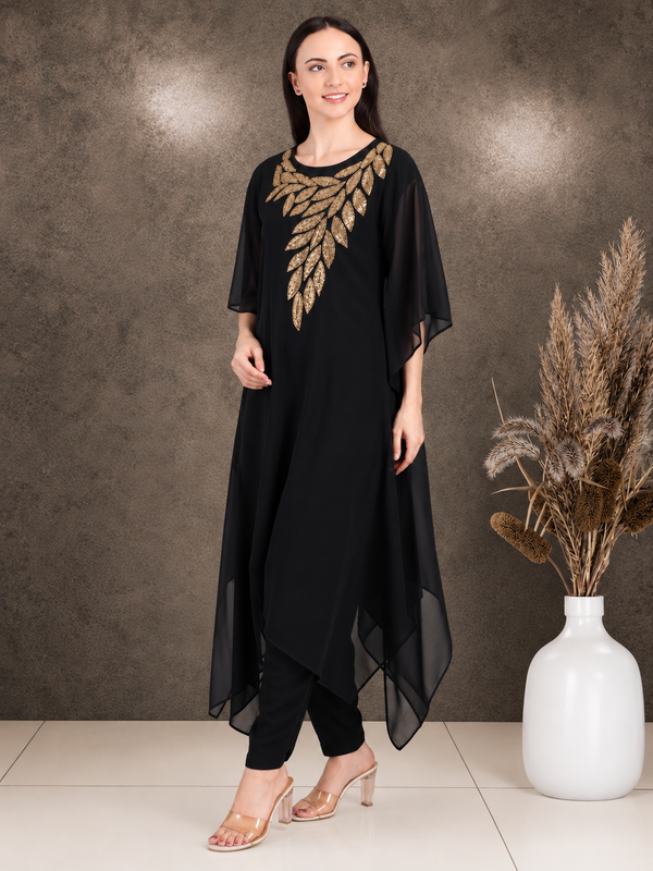 ✨ Georgette Sequins Embroidered Kaftan Pant Set