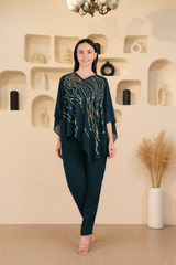 Women's Sequins Motifs Embellished Georgette Top Pant Set