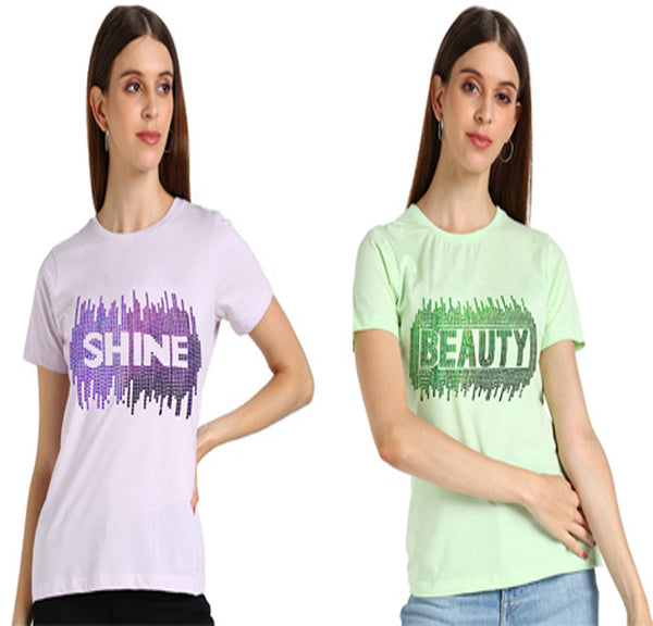 ✨ Women’s Sequin Motifs Cotton T-Shirt Combo – 2 Stylish Tees for ₹599 (MRP ₹2,099) ✨