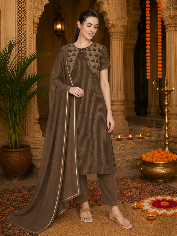 🌸 Women’s Ethnic Printed Kurti  Pant dupatta Set