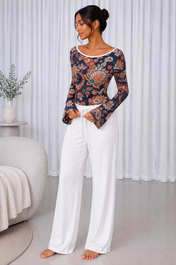 Floral Printed Spandex Top & Pant Co-ord Set for Women