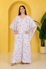 Blue Floral Satin Kaftan – Elegant Floral Print Lounge & Resort Wear