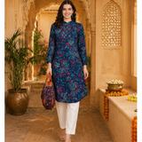 🌺 Floral print spandex kurti‑pant co‑ord set