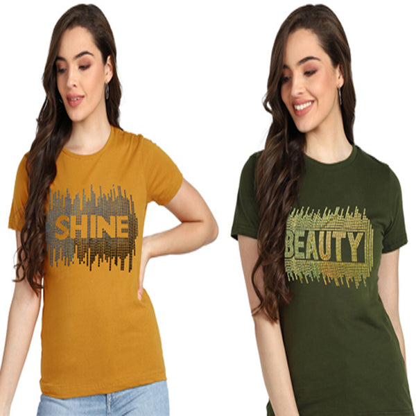 Sparkle Every Day with the Pack of 2 Women's Cotton Sequins Motifs T-Shirts