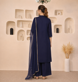Women’s Geometric Embroidered Rayon Kurti Palazzo dupatta 3 pc Set