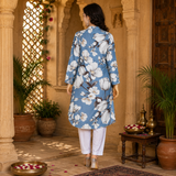 🌺 Floral print spandex kurti‑pant co‑ord set