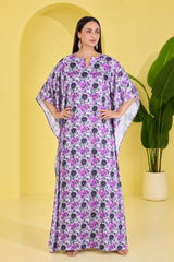 Blossom Satin Kaftan – Elegant Floral Print Lounge & Resort Wear