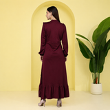 Elegant Pleated Ankle-Length Frilled Spandex Maroon Dress