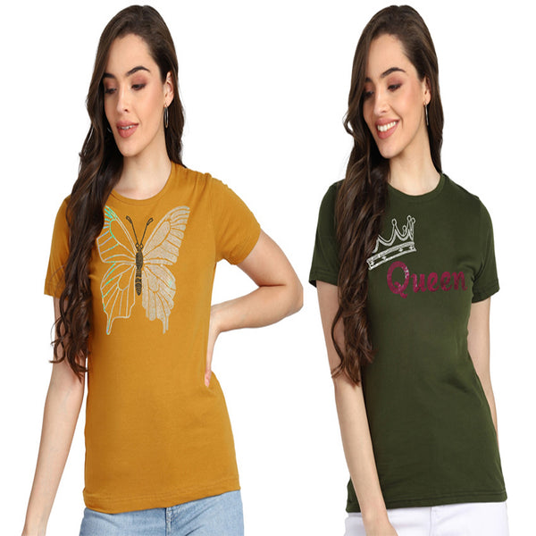 Women’s Cotton Sequin Motif T-Shirt Combo (Pack of 2) – Just ₹599 | MRP ₹2,099