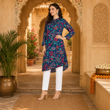 🌺 Floral print spandex kurti‑pant co‑ord set