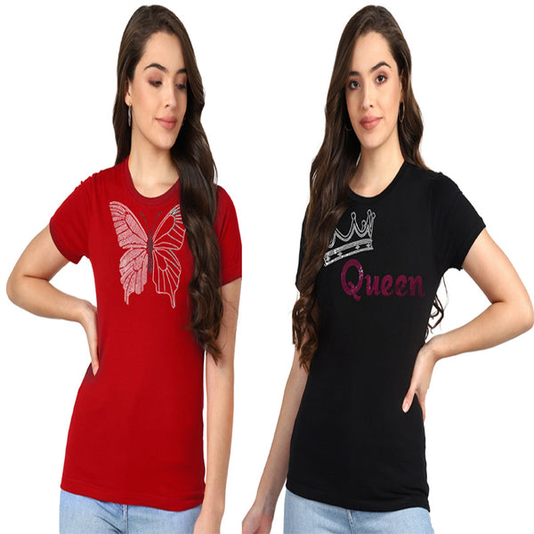 Women’s Cotton Sequin Motif T-Shirt Combo (Pack of 2) – Just ₹599 | MRP ₹2,099