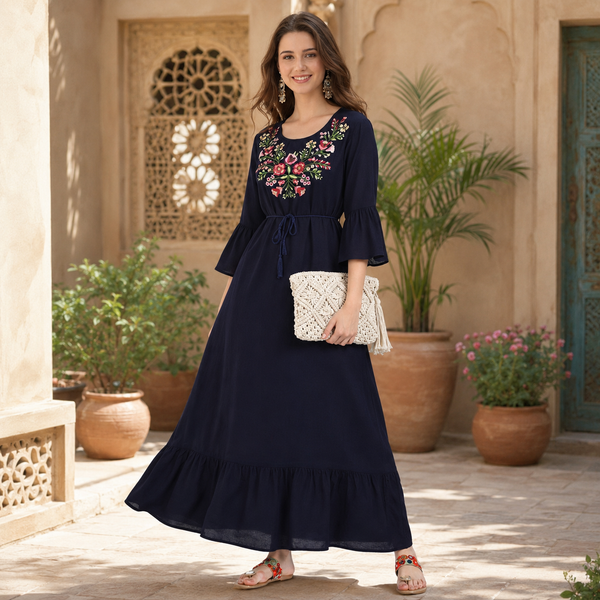 Graceful Charm: Women’s Embroidered Ankle Length Kurti
