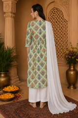 🌸 Ethnic Cotton Printed Kurti Palazzo Set for Women