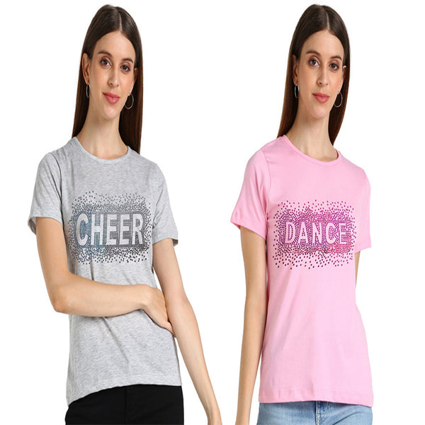 Women’s Cotton Sequin Motif T-Shirt Combo (Pack of 2) – Just ₹599 | MRP ₹2,099