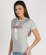 Women's Sequin Motifs Embellished cotton T-shirt