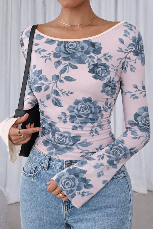 🌸 Floral Printed Spandex Top with Bell Sleeves 🌸