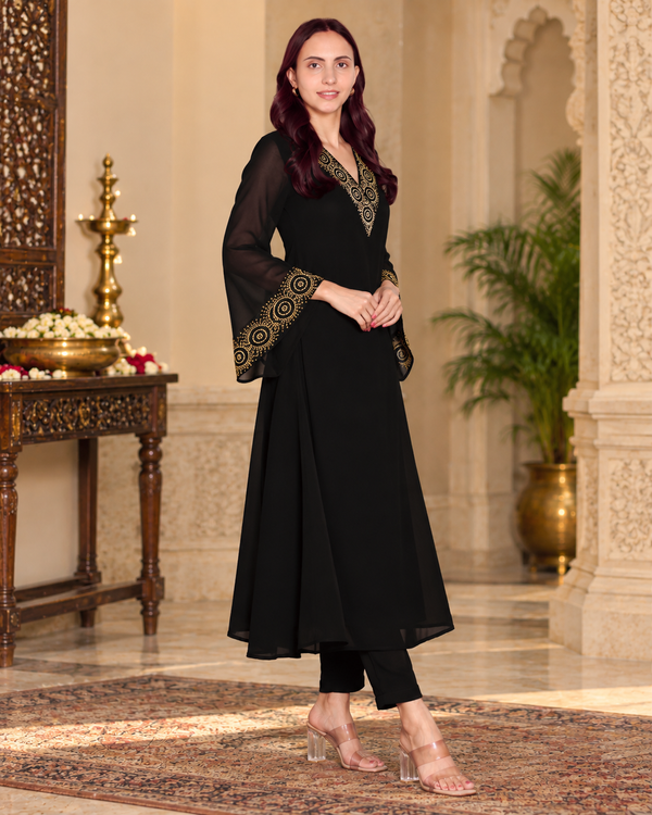 Elegant Embroidered Georgette Top Pant Set