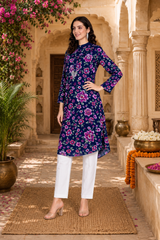 🌸 Floral Print Spandex Kurti Pant Co-Ord Set 🌸
