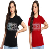 Shimmer in Style with the Pack of 2 Women's Cotton Sequins Motifs T-Shirts