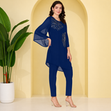 Women Georgette Asymmetric Kurta Pant Set INDW 02 BLUE