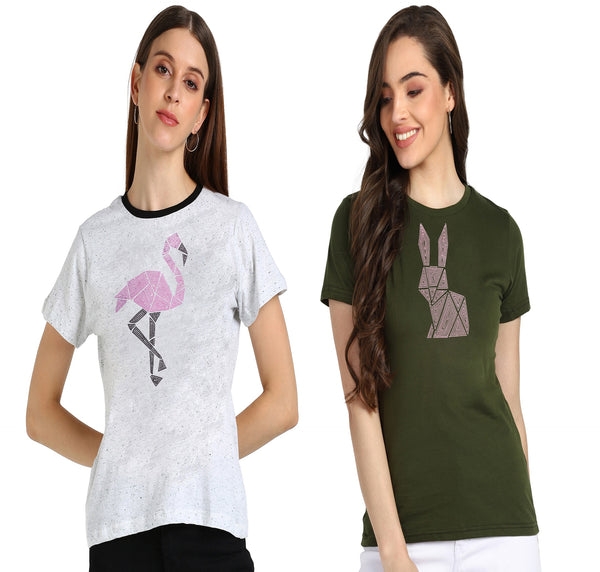 Women’s Cotton Sequin Motifs T-Shirt Combo Pack of 2