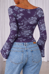 🌸 Floral Printed Spandex Top with Bell Sleeves 🌸