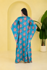 Floral Blossom Satin Kaftan – Elegant Floral Print Lounge & Resort Wear