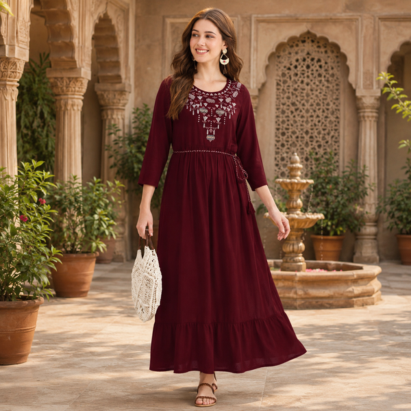 Elegant Comfort: Women's Embroidered Ankle-Length Kurti