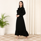 Elegant Pleated Ankle-Length Frilled Spandex Black Dress