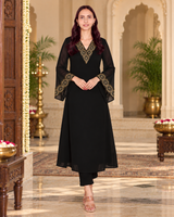 Elegant Embroidered Georgette Top Pant Set